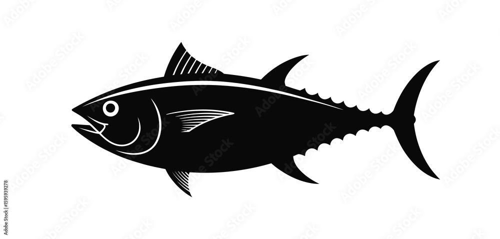 Fototapeta premium Black silhouette of a tuna fish on a white background