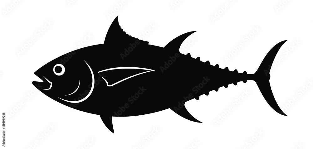 Obraz premium Silhouette of a tuna fish swimming with fins spread