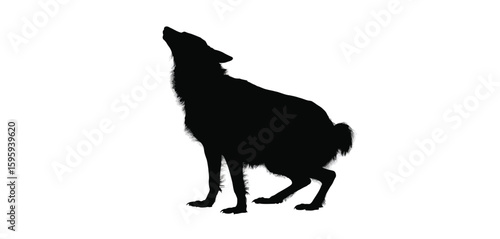 Silhouette of a wolf howling at the moon on a white background