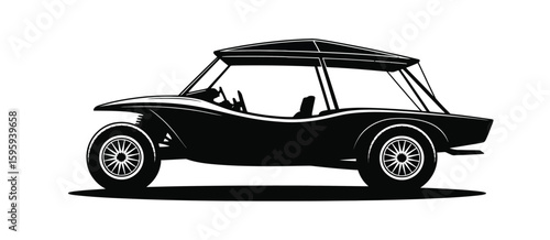 Retro dune buggy vehicle illustration black and white