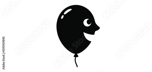 Black balloon with a happy face and string isolated on white background