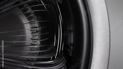 Closeup Dynamic Macro View of a Modern Fan Showcasing Its Intricate Design and Functionality in a Studio Setting