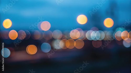 Abstract glowing colorful Christmas bokeh lights create a festive blurred background