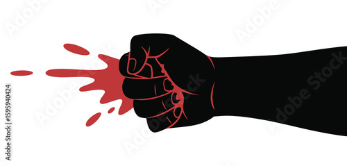 Fist punching and splattering red liquid blood on white background