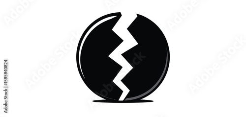 Cracked black oval shape with jagged white line