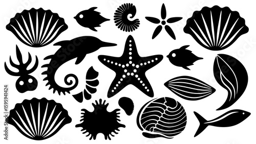 Sea Life Silhouette Set