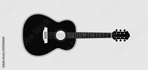 Abstract black acoustic guitar silhouette with distressed texture