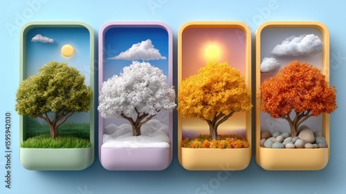 Four seasons trees in framed panels
