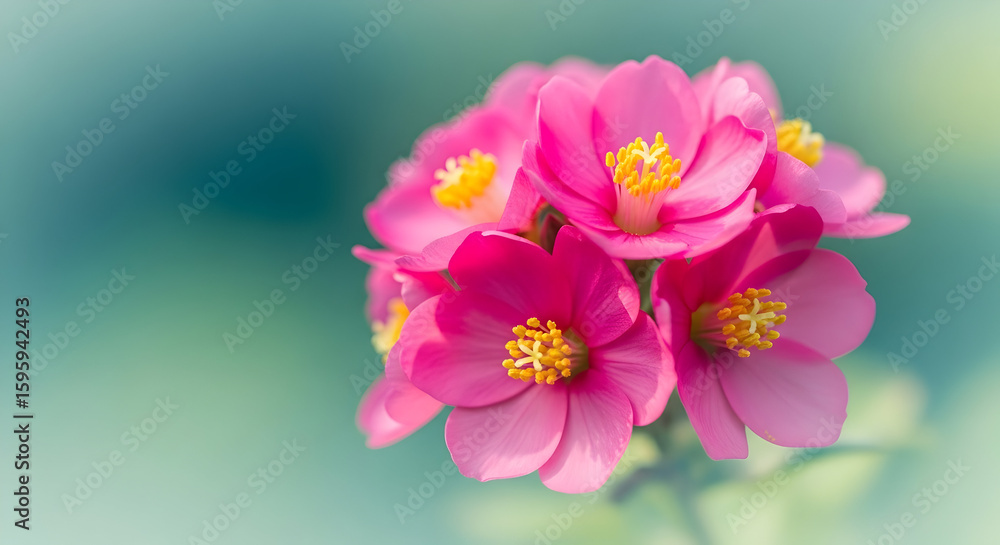 Fototapeta premium Vibrant Pink Flower Blooming on Soft Green Background in Studio Lighting