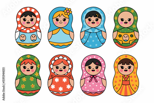 Colorful russian nesting dolls matryoshka vector illustration for kids and educational purposes design