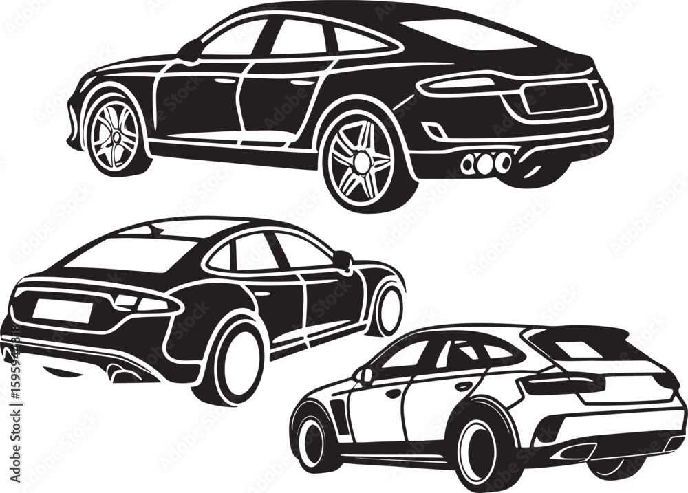 Obraz premium Car Silhouette Vector ,Black Vehicle Shape for Automotive Logo and Print Design