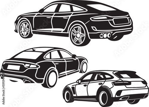Car Silhouette Vector ,Black Vehicle Shape for Automotive Logo and Print Design