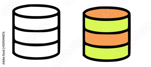 Two stylized, cylindrical databases, one white and one with orange and green layers.