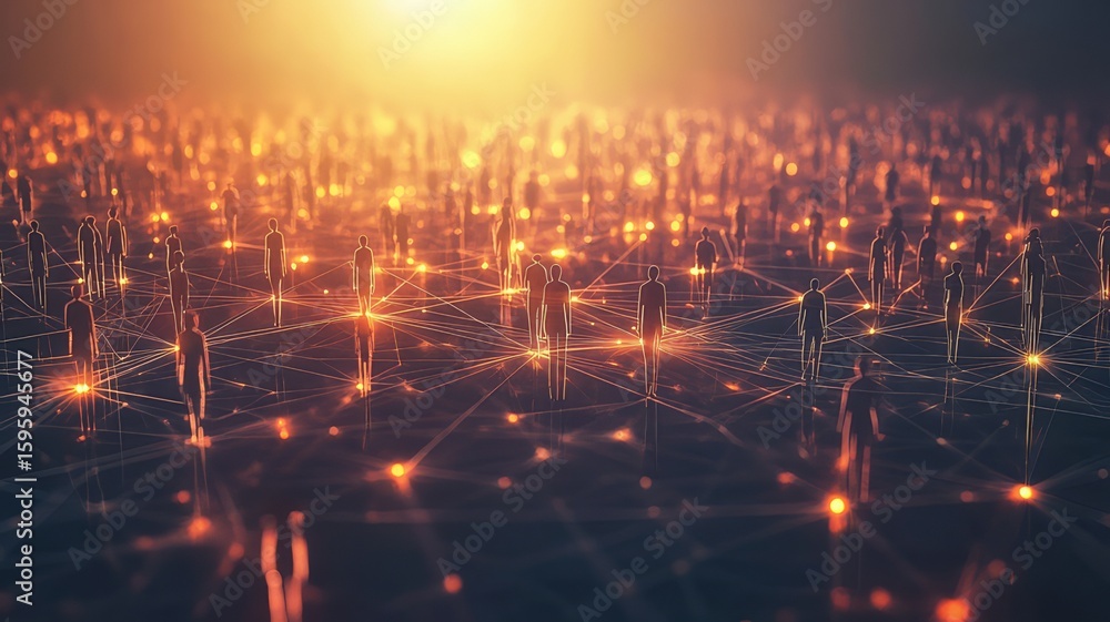 Fototapeta premium A vast digital network of interconnected people, symbolizing global communication and futuristic technology.