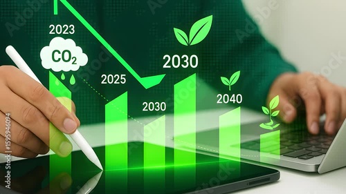 Sustainable Growth and Carbon Reduction Graph with Green Technology and Digital Data Analysis for Environmental Progress