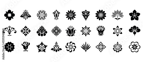 Flower icons set. Isolated elements for design. Vector graphics.