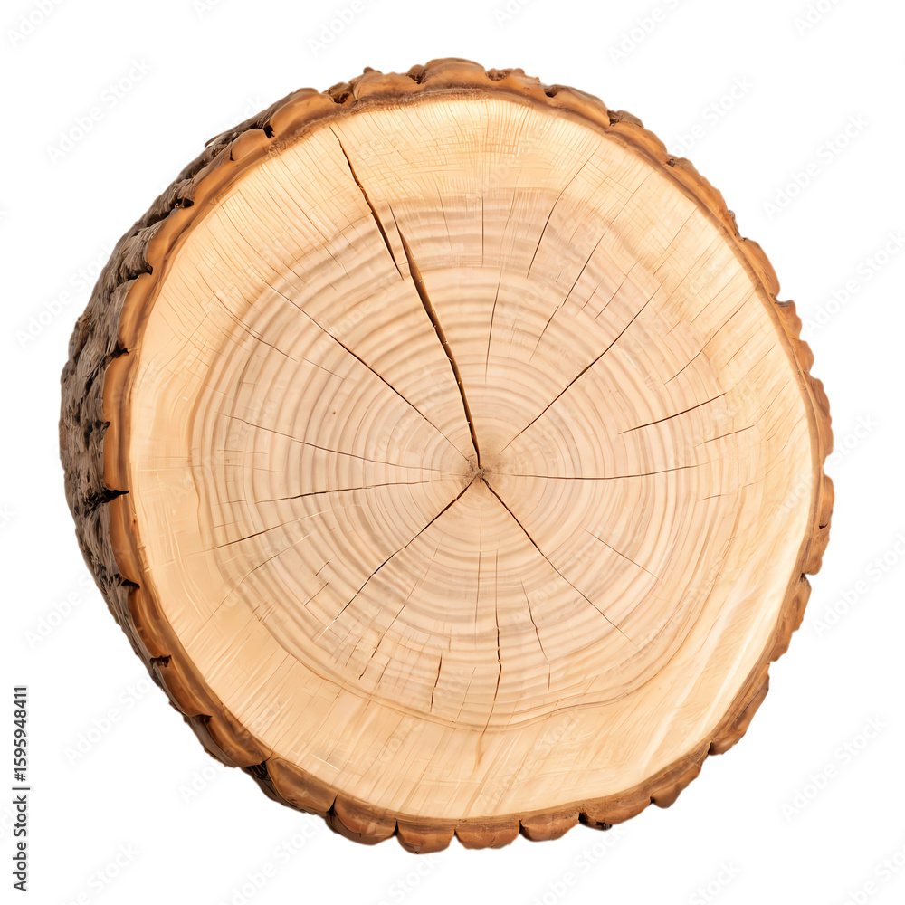 Fototapeta premium Natural Wood Slice Tree Ring Detail on transparent background