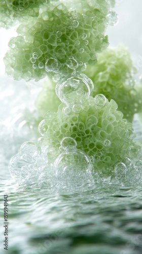 Abstract Green Structure with Bubbles in Water abstract green bubbles water structure macro texture