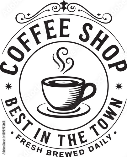 Retro Coffee Sign Collection with Typography Quotes and Artwork, Hand Drawn Vintage Coffee Shop Signs and Labels, Coffee Quote Designs in Retro Style for Café Decor, Black and White Coffee Sign Set