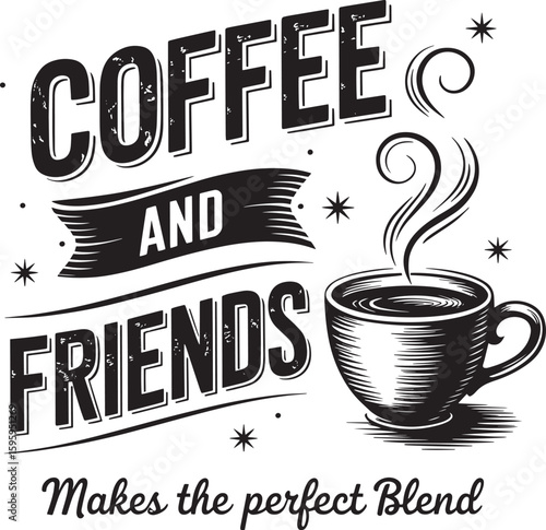 Retro Coffee Sign Collection with Typography Quotes and Artwork, Hand Drawn Vintage Coffee Shop Signs and Labels, Coffee Quote Designs in Retro Style for Café Decor, Black and White Coffee Sign Set