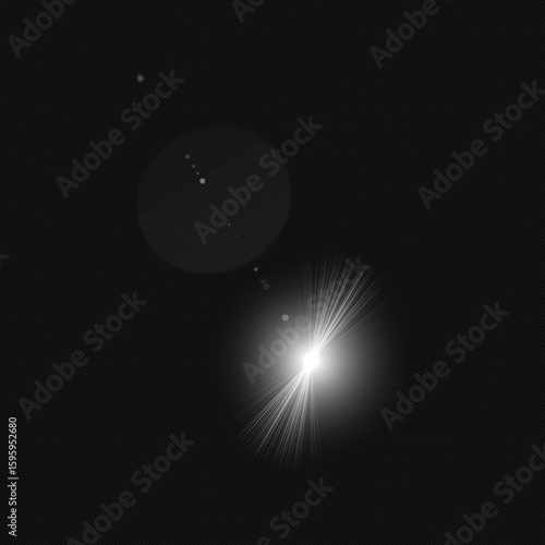 Abstract Radiance: An elegant capture of light emanating from a central point, scattering across a dark canvas, evoking notions of energy, brilliance, and the allure of mystery.