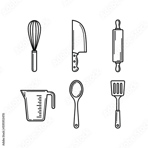 Essential Kitchen Utensils: Cooking Tools Line Icons