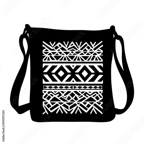 Silhouette of crossbody bag with tribal pattern – Ethnic design, handcrafted accent