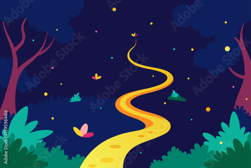 shimmering fairy trail through colorful thicket scene