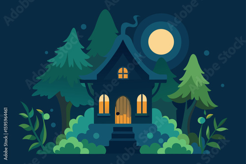 treehouse style cottage wrapped in ivy surrounded by forest