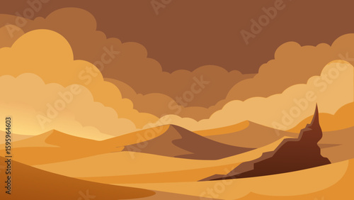 desert scene during sandstorm with dramatic clouds