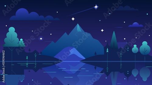 fantasy night lake with constellations reflected clearly