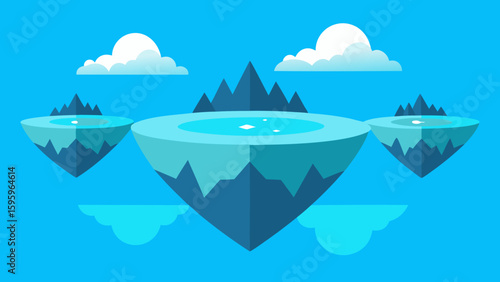 floating islands reflected in an infinite pool of water