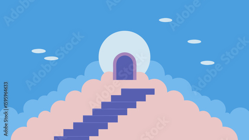 floating staircase in the clouds leading to a glow