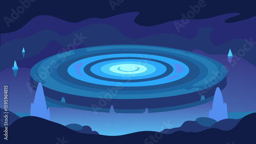 surreal circular lake with spiraled reflections and colors