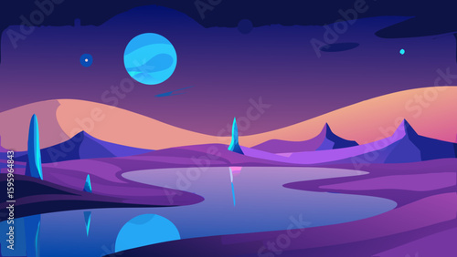 twilight surrealism with glowing sand dunes and light