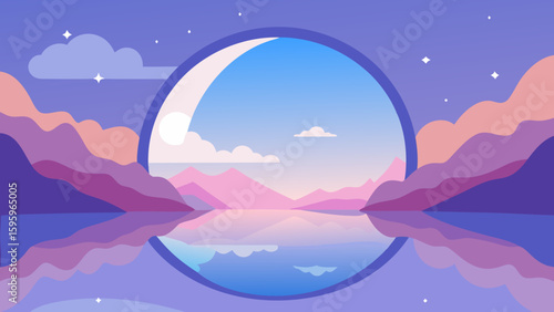 dreamy watercolor style landscape with a mirror lake