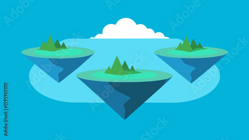 floating islands reflected in an infinite pool of water
