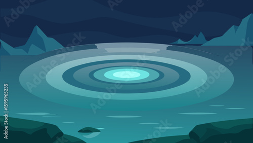 surreal circular lake with spiraled reflections and colors