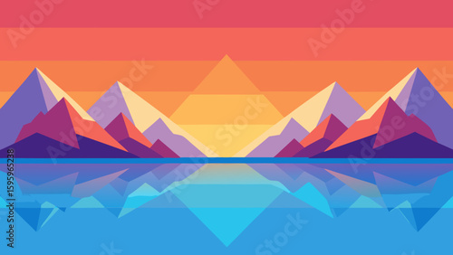 surreal mirrored scene of mountains in soft rainbow light