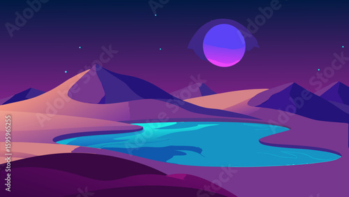 twilight surrealism with glowing sand dunes and light