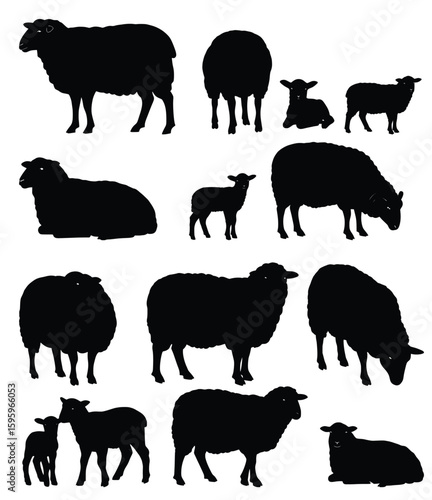 Sheep silhouettes: An array of sheep silhouettes, showcasing their forms. Evoking a sense of rural life.