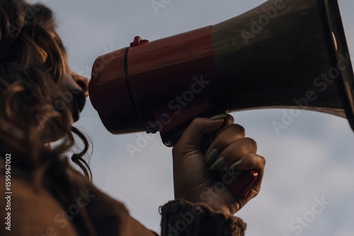 businesswomen announcing holding a megaphone