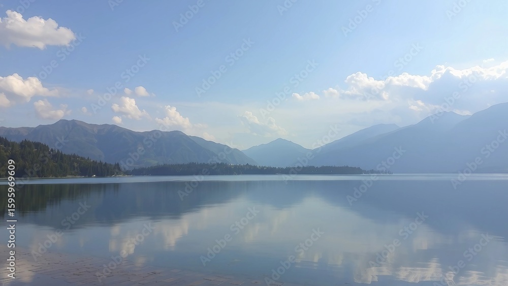 Fototapeta premium Wunderschöne Landschaftsaufnahme eines ruhigen Sees mit Bergen im Hintergrund. JPG mit natürlichem Hintergrund.