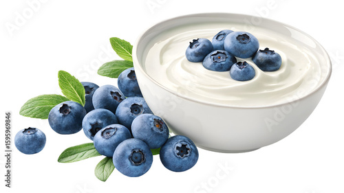 blueberries and yogurt isolated on transparent background