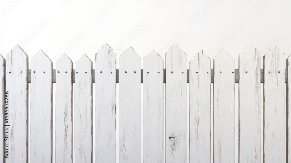 Fototapeta premium White Picket Fence offers Rustic Appeal and Garden Boundary Concept Theme.
