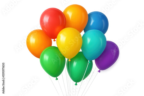 Vibrant balloons floating weightlessly, generating celebratory mood against transparent backdrop, symbolizing happy moments and festive spirit