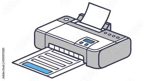 Cartoon illustration of a printer with paper output and input.