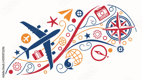 Colorful Travel Icons and Symbols Design.