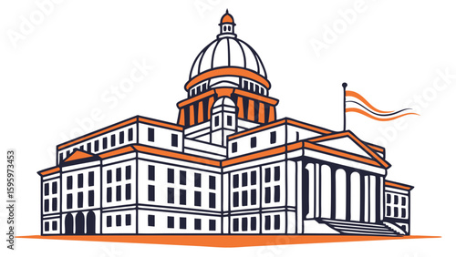 Detailed Illustration of a State Capitol Building.