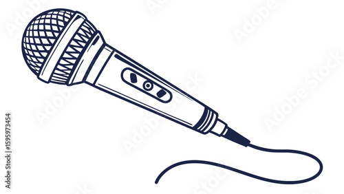 Detailed Line Art Illustration of a Microphone with Cord.